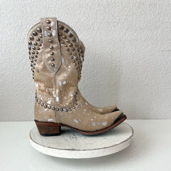 Lane Womens Midi Cowboy Boots 7 Cowhide Hair on Hide Cowgirl Western Pointed Toe - Picture 12 of 13